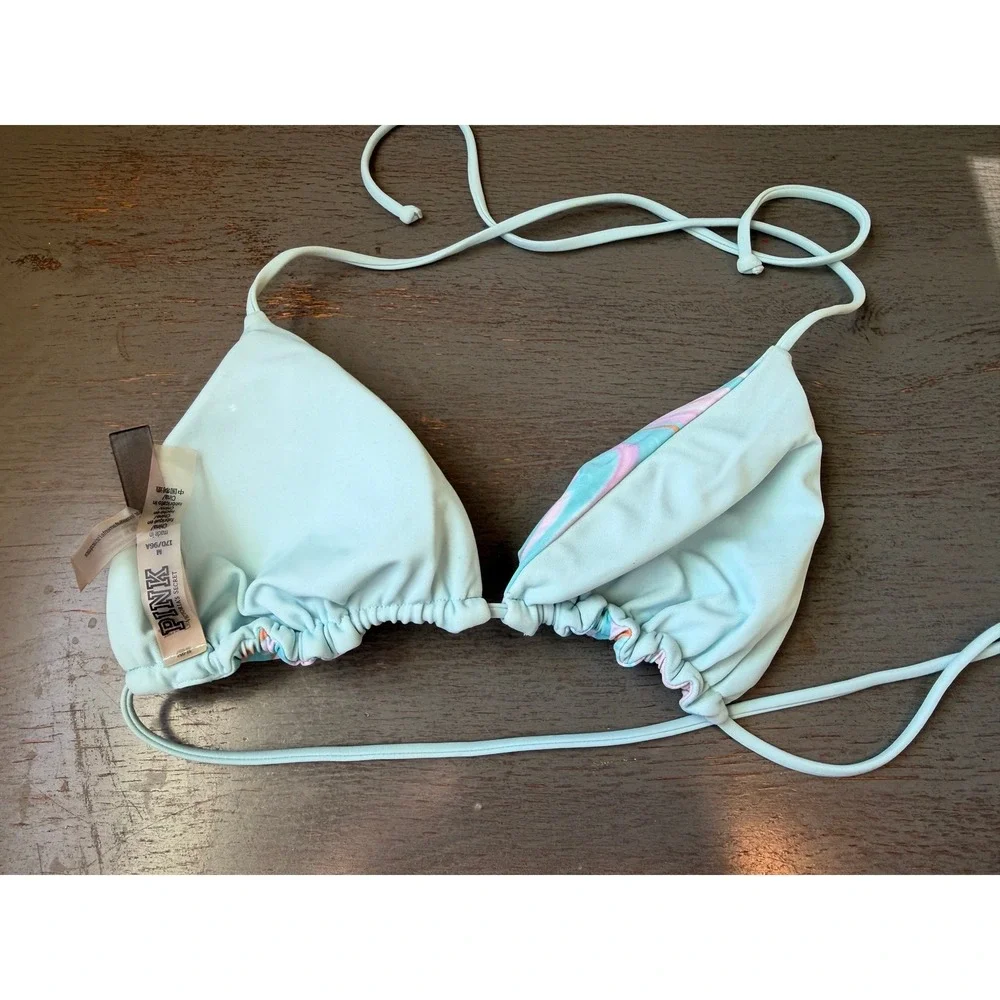 Victorias Secret PINK Pastel Marble Swirl Triangle Bikini Top Mint Purple M